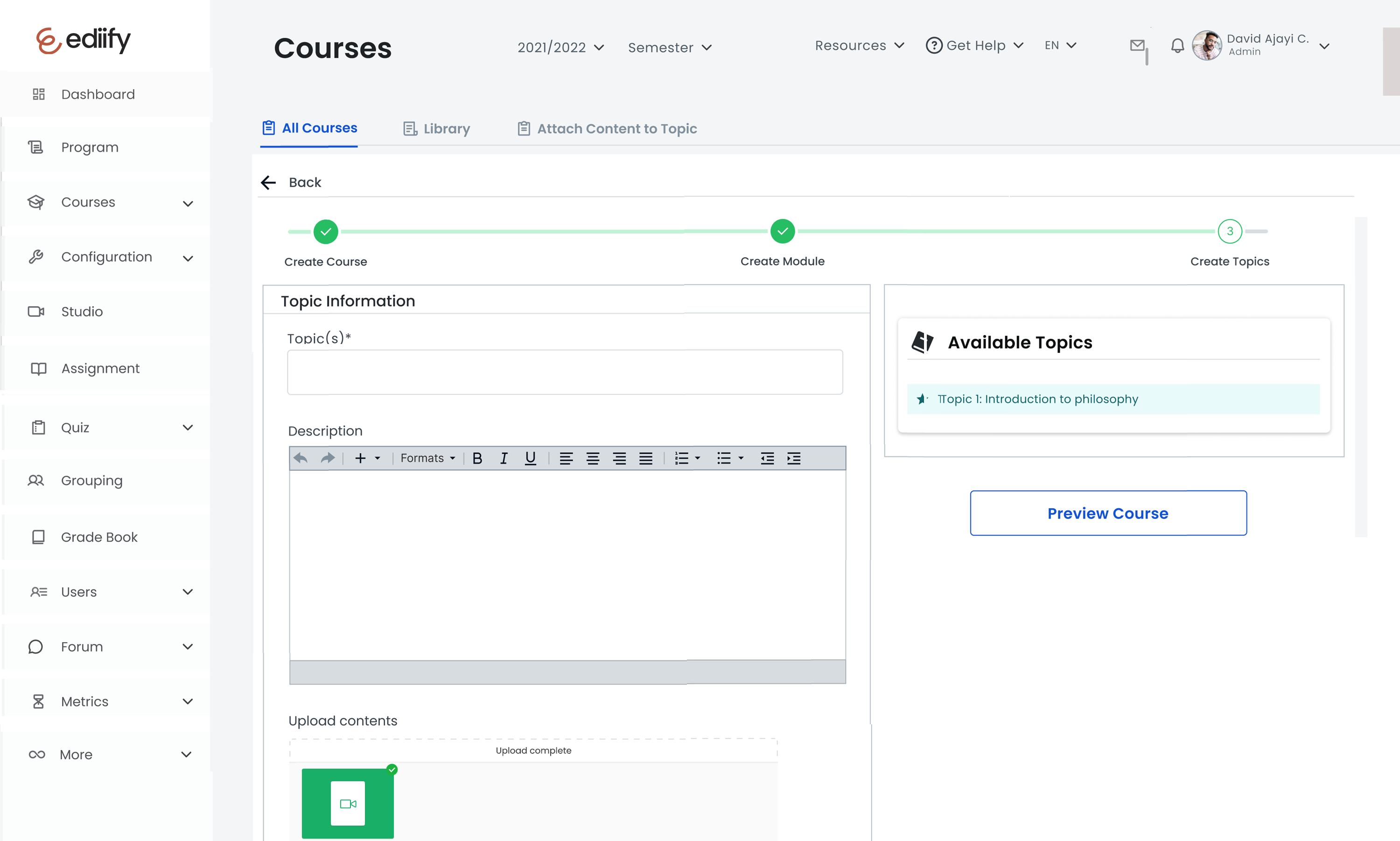 screenshot of Ediify LMS